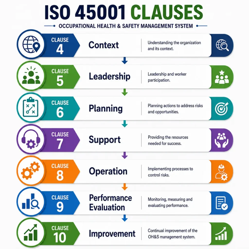 ISO 45001 clauses infographic