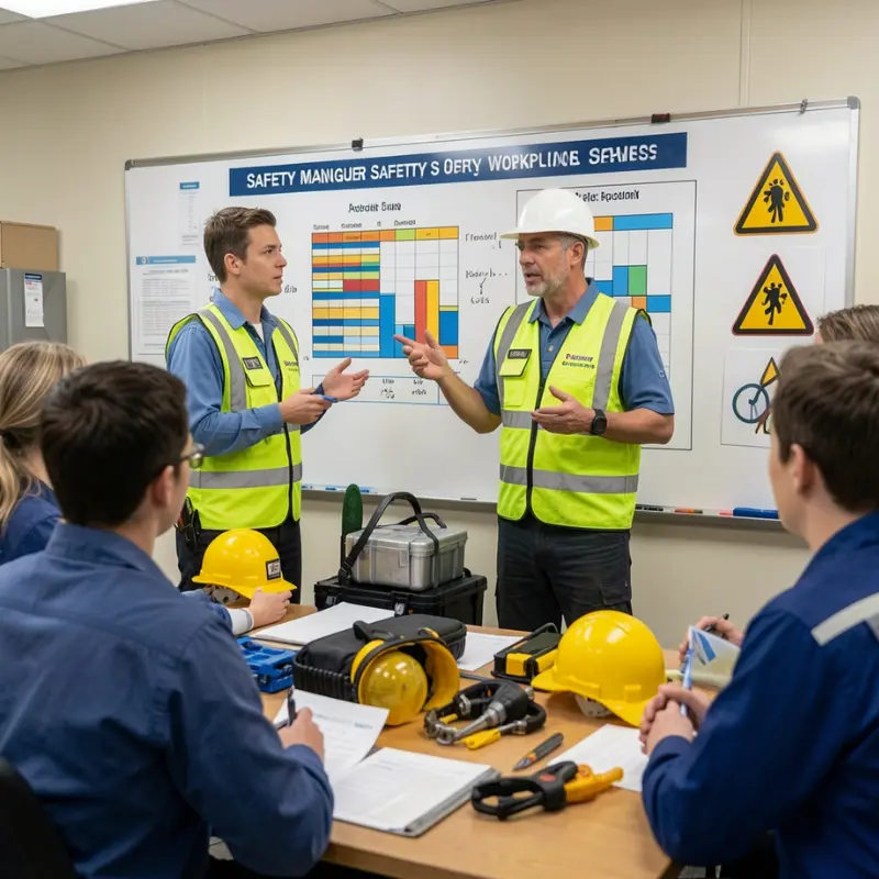 Safety manager explaining ISO 45001 workplace safety standard