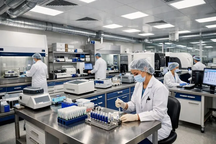 Laboratory scientist performing testing under ISO 17025 procedures